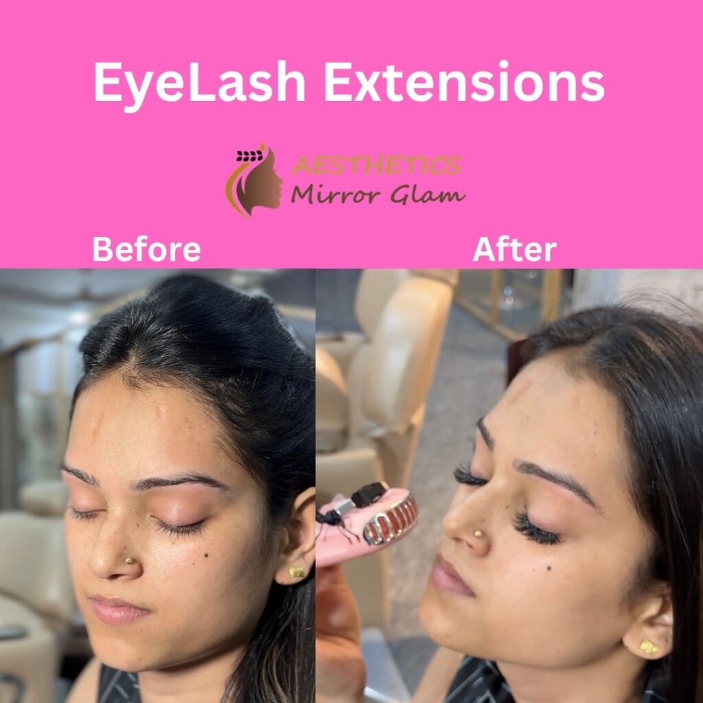 Eyelash extensions application at Aesthetics Mirror Glam Studio, Rohini