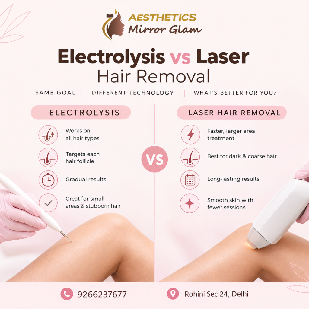Laser hair removal in Rohini, Delhi, compared with electrolysis