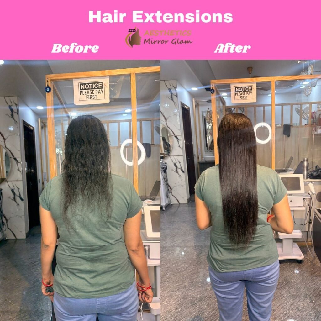 Best hair extensions near me in Delhi at Aesthetics Mirror Glam Studio