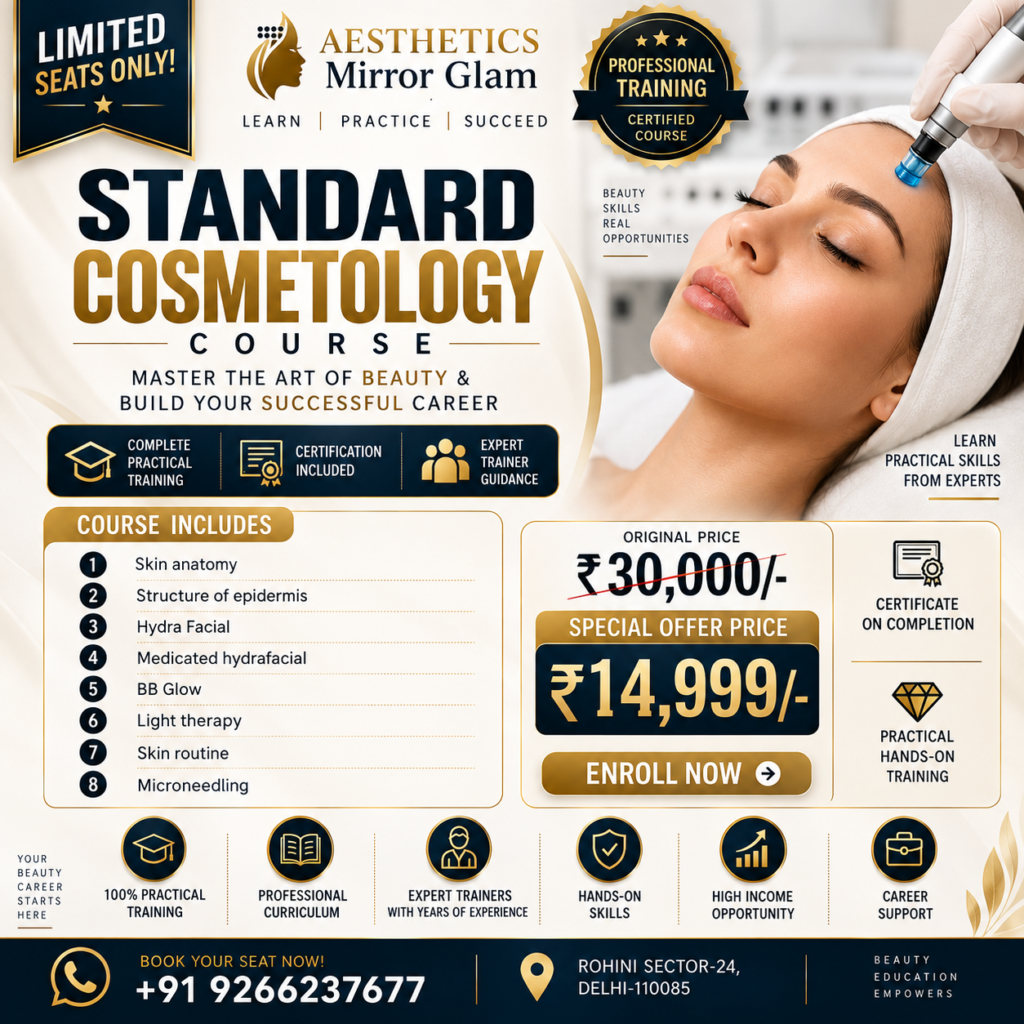 Best cosmetology course academy in Delhi, Aesthetics Mirror Glam Academy in Rohini Sector 24